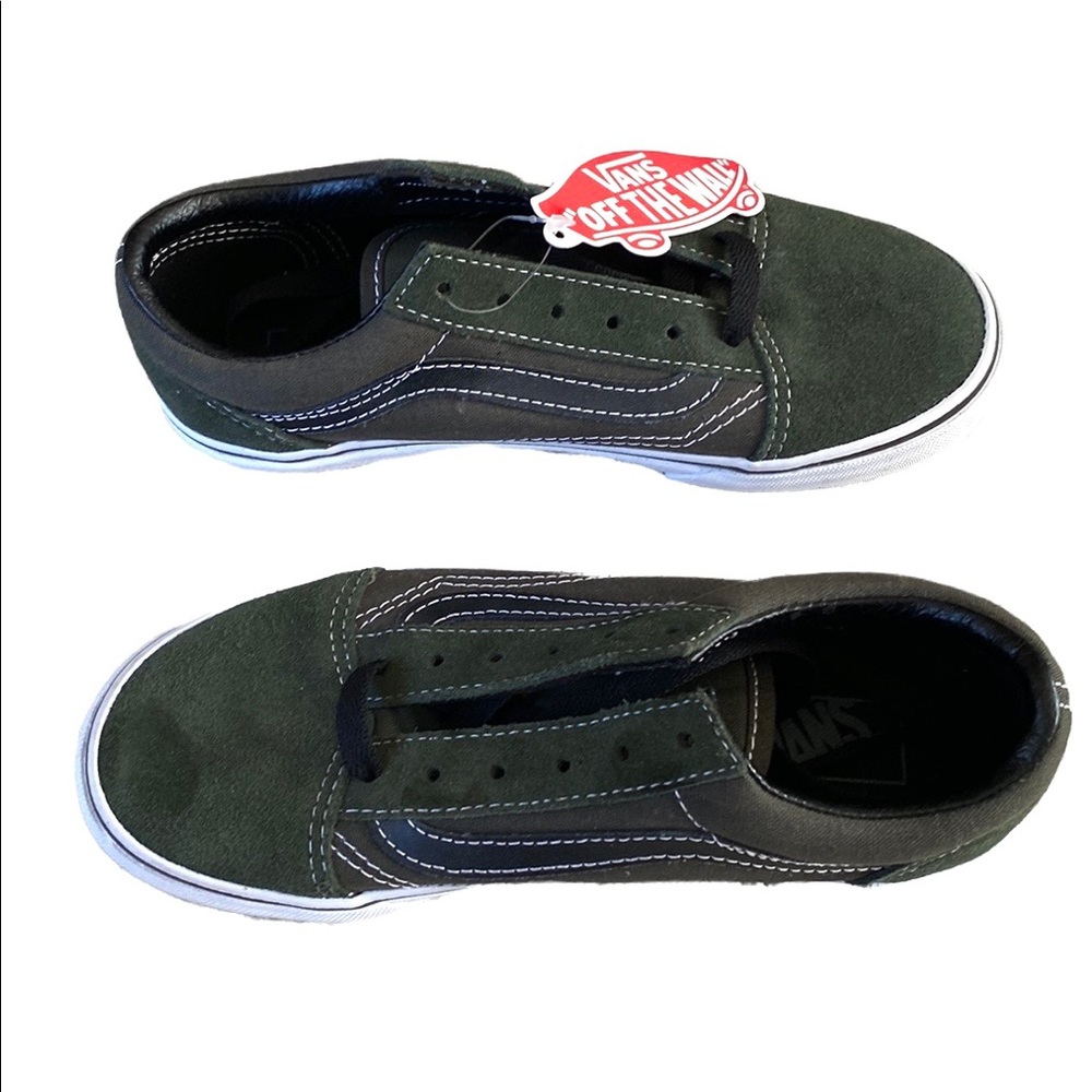 Vans Old Skool Low Top Sneakers Suede Duffel Bag Black Dark Army Green Kids 2.5 - Picture 6 of 11